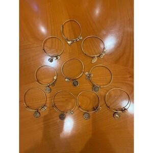 Alex and Ani Charm Bracelets Gold Tone Mixed Charms Lot of 10